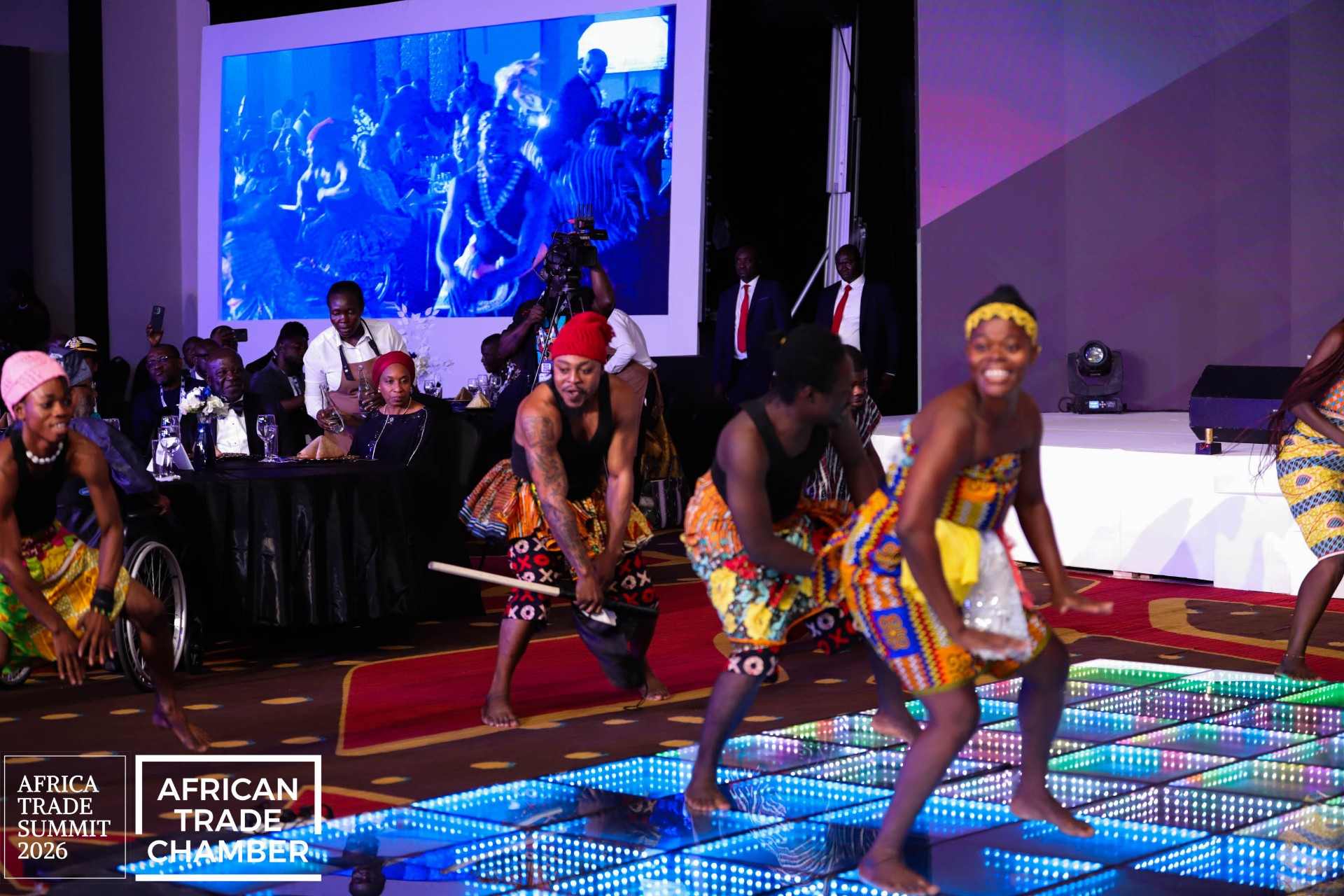 African cultural dancers performing energetically at the Africa Trade Awards Gala
