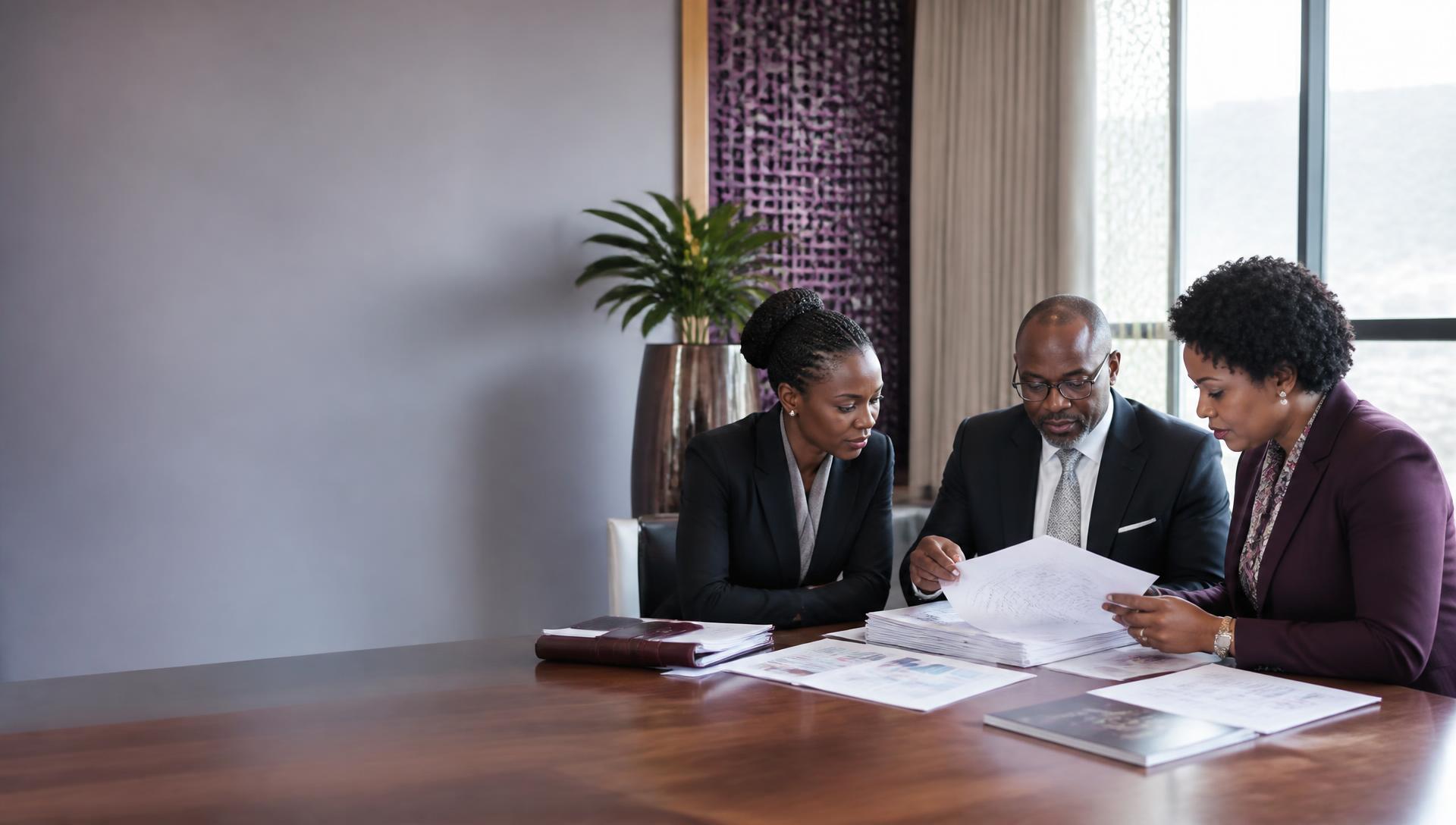 Senior African professionals carefully reviewing nomination documentation